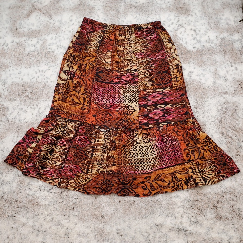 Elementz Sz PL Peasant Boho Tiered‎ Multicolor Floral Aztec Tiered Ruffle Skirt